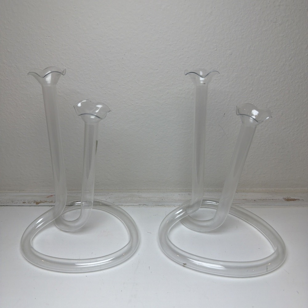 Vintage Propagation Infinity‎ Twisted Clear Glass Double Bud Vases Heart Shaped
